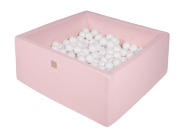 Vierkante ballenbak - Licht roze met Witte ballen